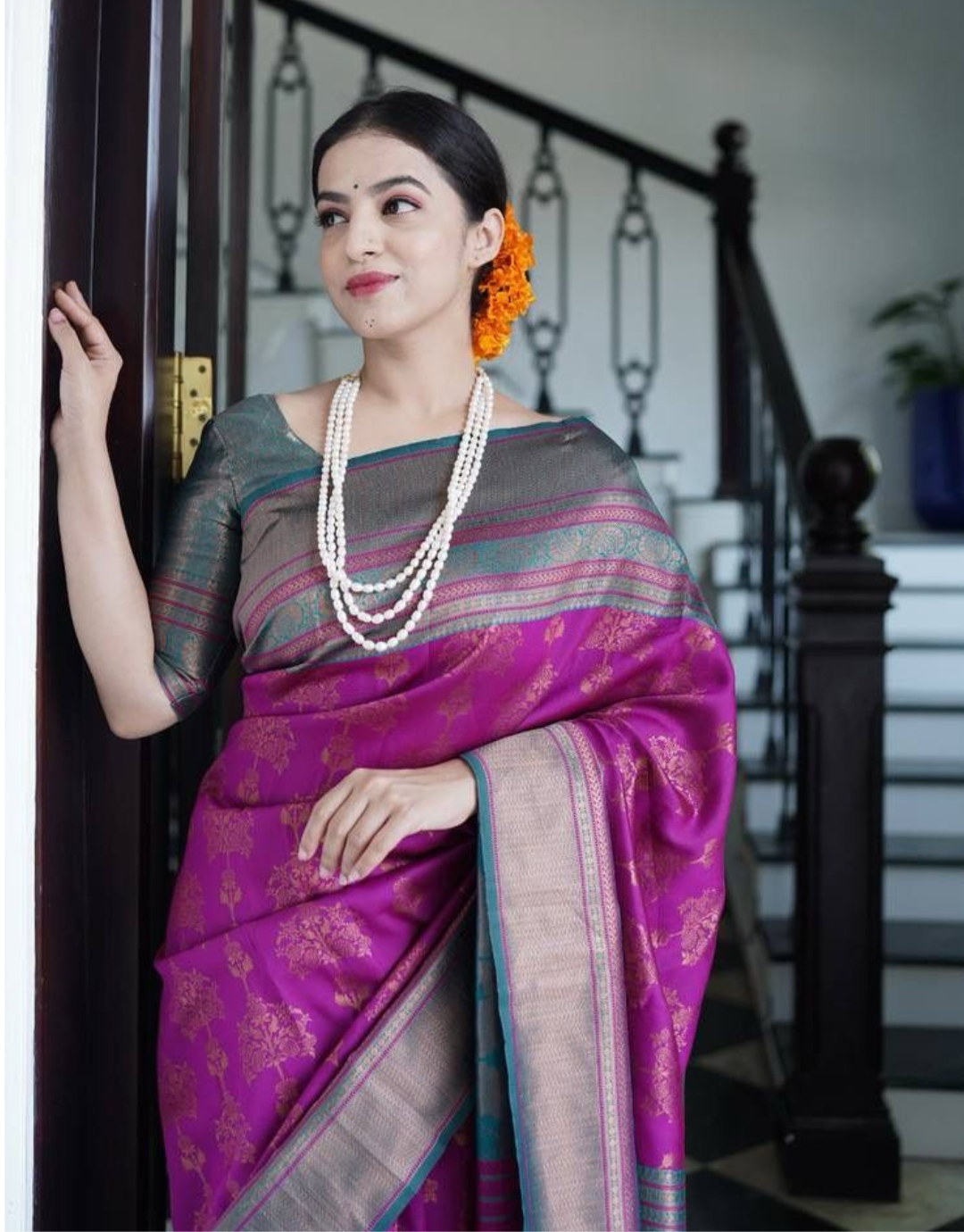 Incredible Pinkish Soft Banarasi Silk Saree WIth Attached Blouse Piece