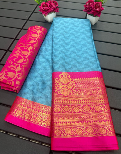 Neela CyanBlue Cotton Silk Saree