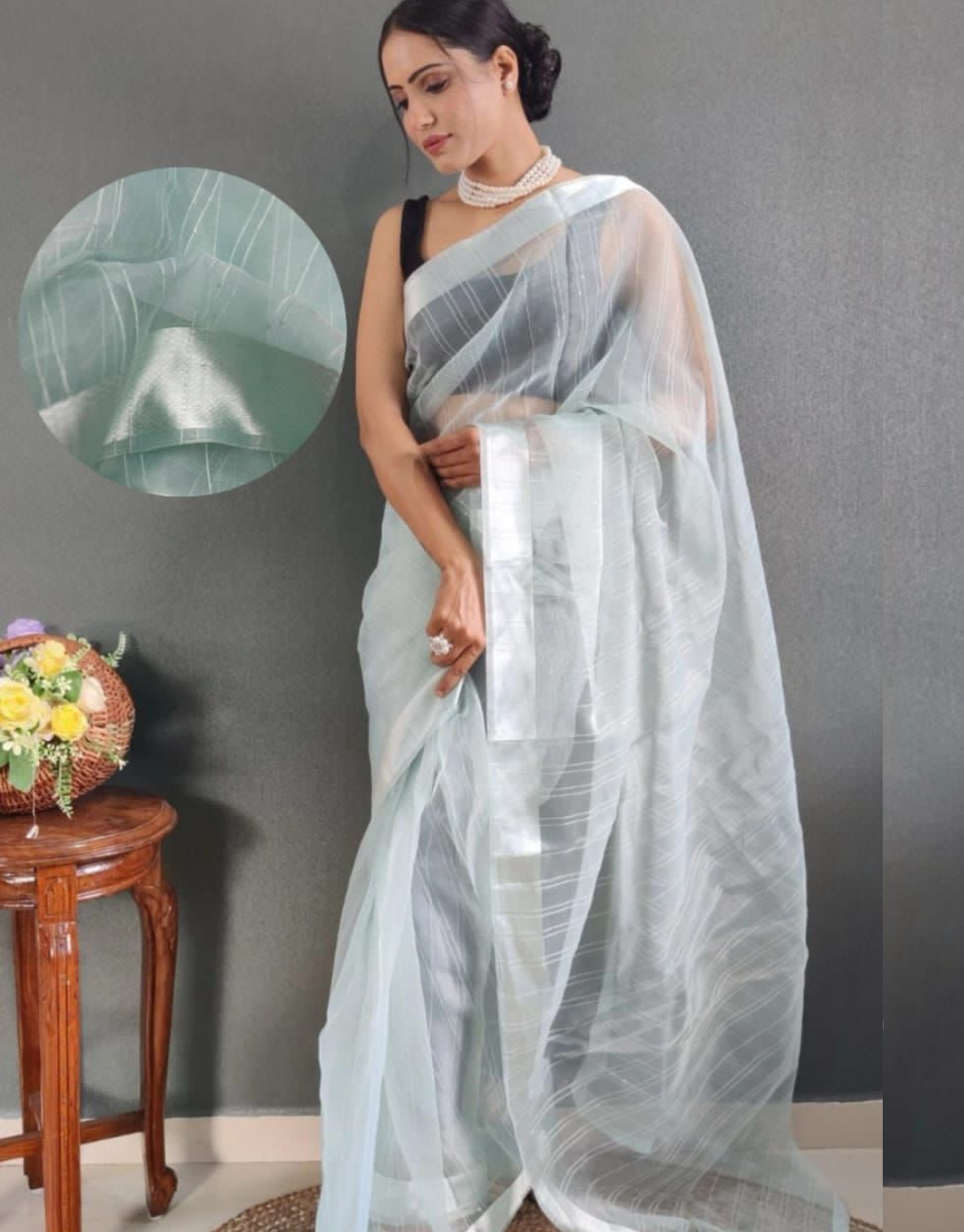 Meena Sky Ready To Wear Organza Saree