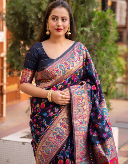 Harshita NavyBlue Kashmiri Silk Saree