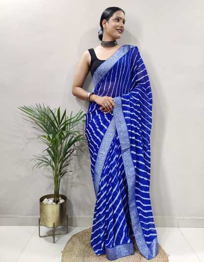 Dhara Royal Blue Soft Silk Laheriya Saree