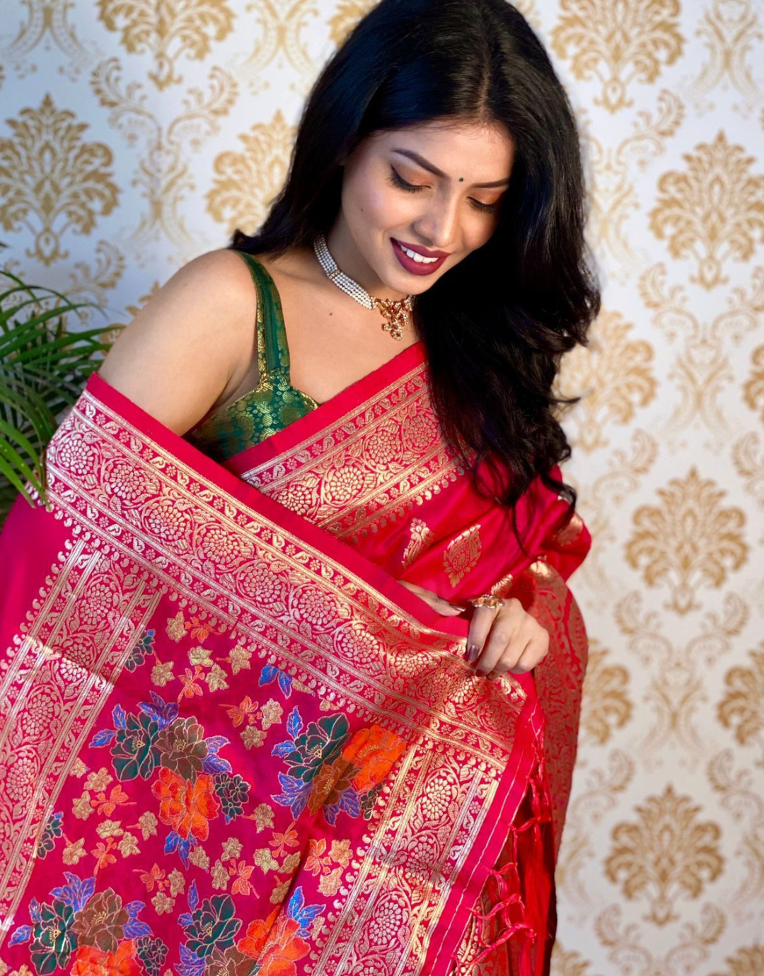 Kaveri PinkishRed Banarasi Silk Saree