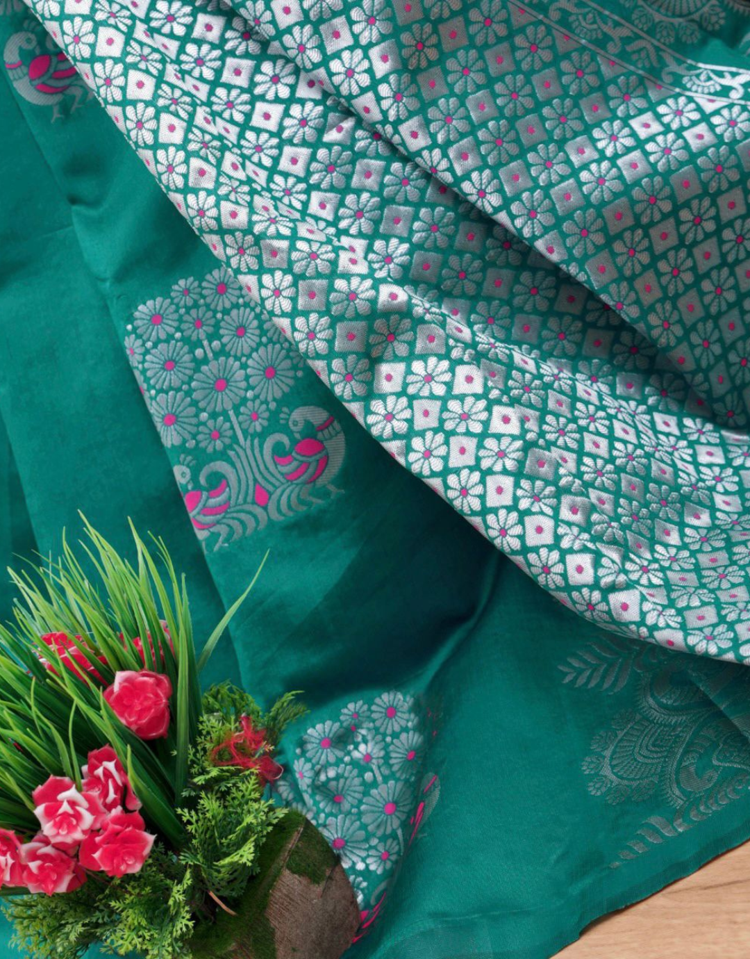 Mona Pine Green Soft Silk Saree