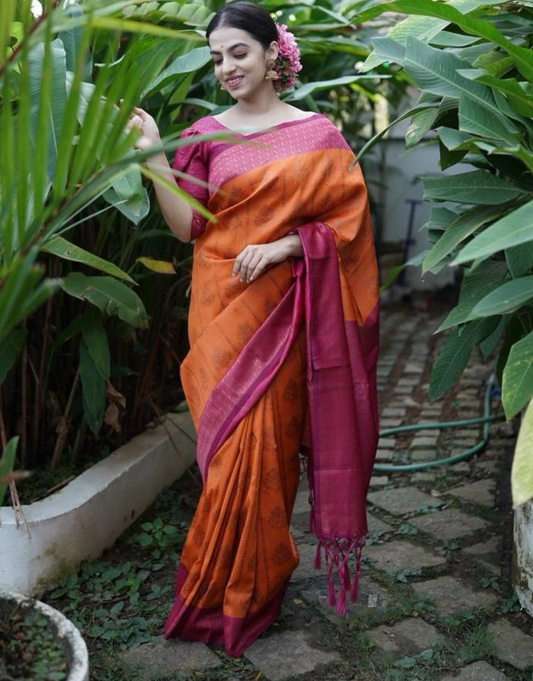 Omee Orange Banarasi Silk Saree