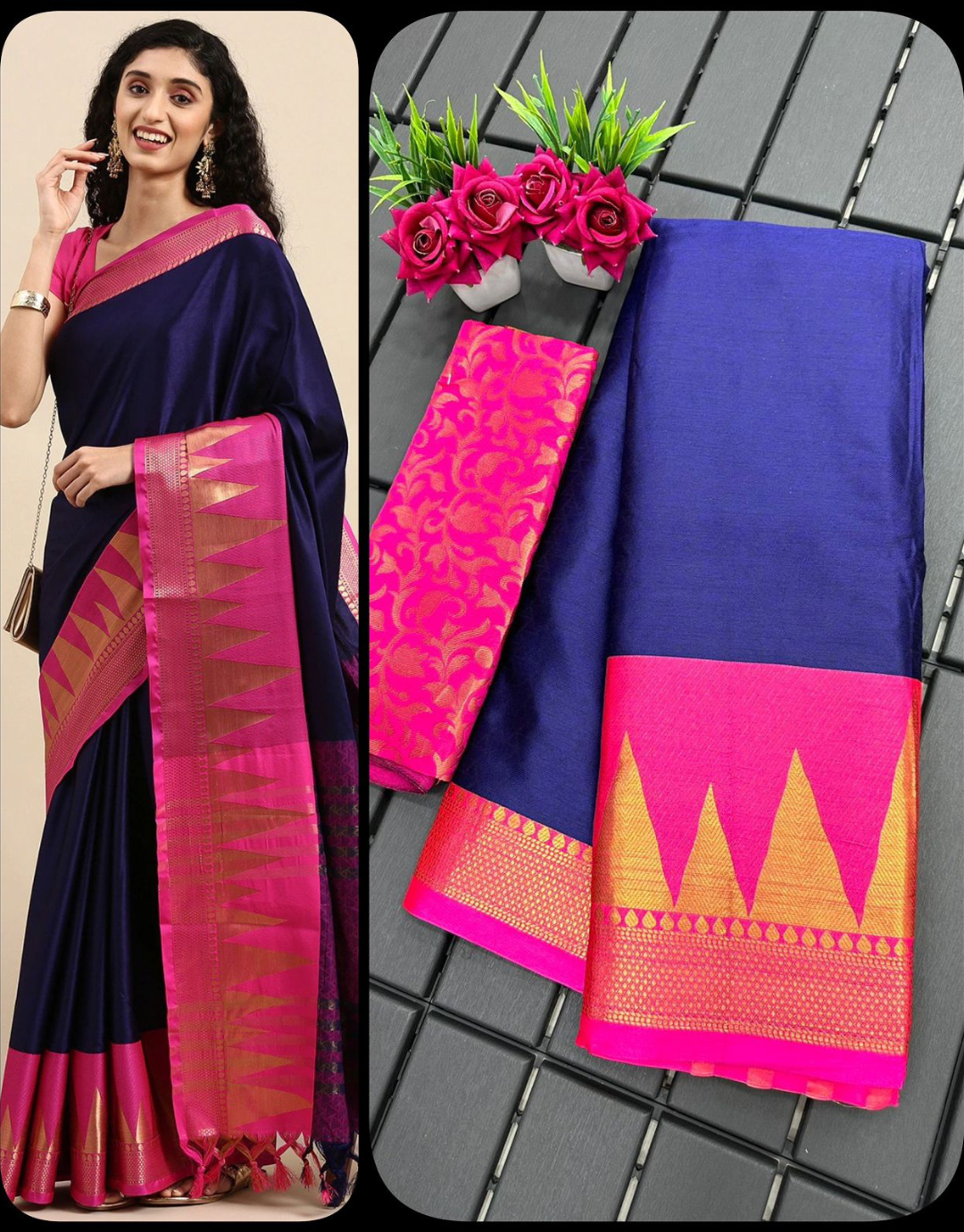 Mani Navy Blue Cotton Silk Saree