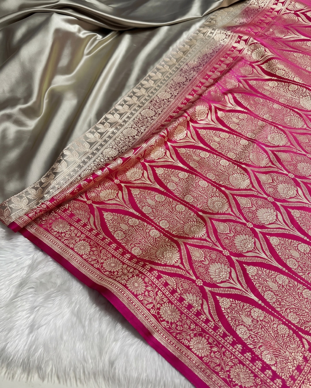 Hridya - Pearl Grey Banarasi Silk Designer Saree