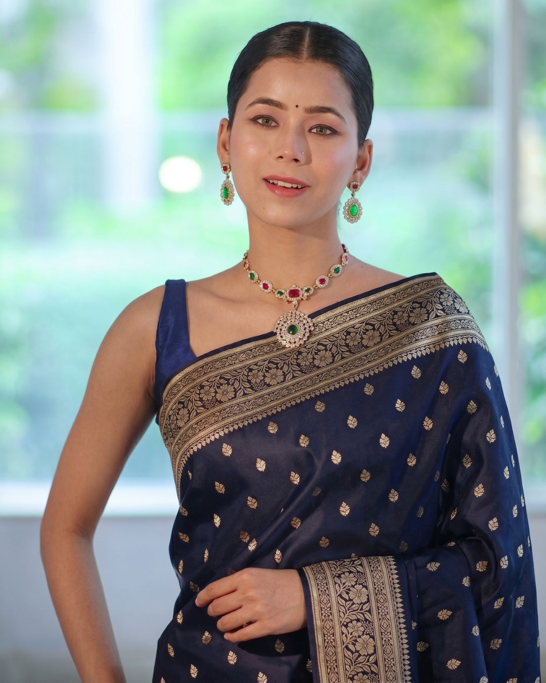Aarna - Royal Navy Blue Banarasi Elegance Saree