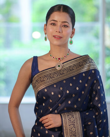 Aarna - Royal Navy Blue Banarasi Elegance Saree