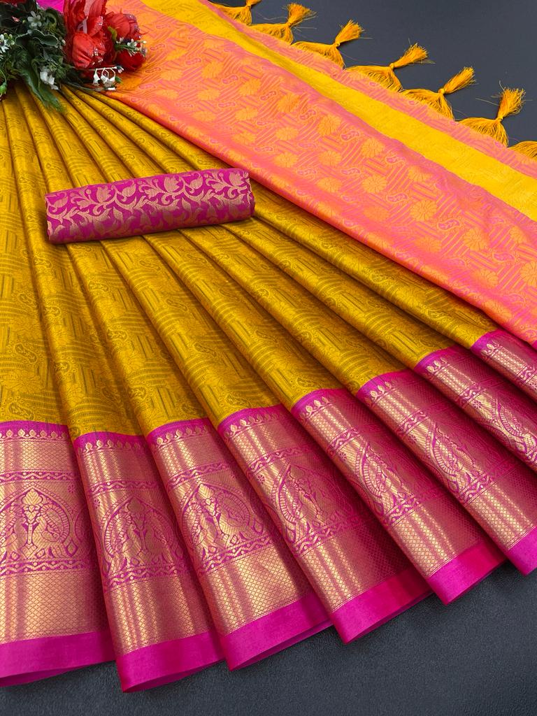 Ruchi Mustard Yellow Soft Silk Saree