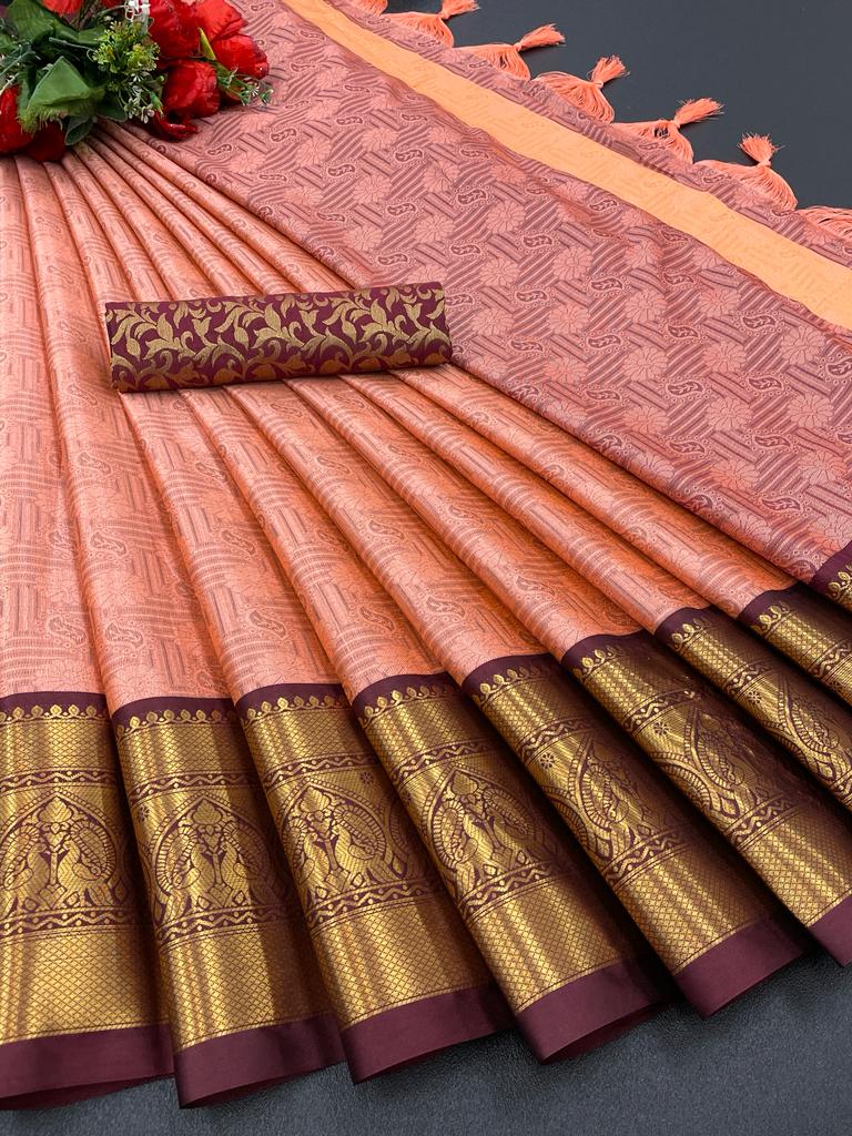 Ruchi Peach Soft Silk Saree