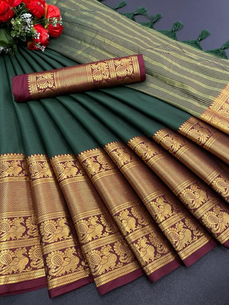 Nupoor Dark Green  Banarasi Silk Saree