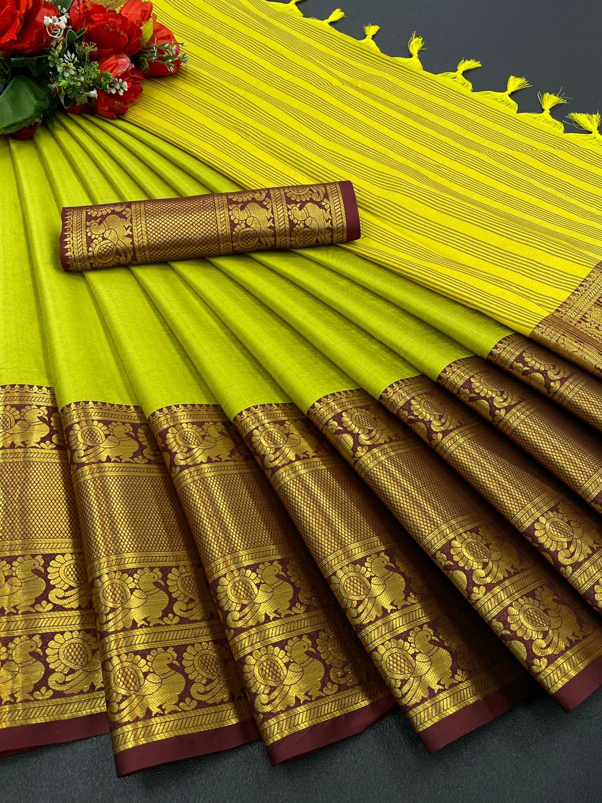 Nupoor Lemon Banarasi Silk Saree