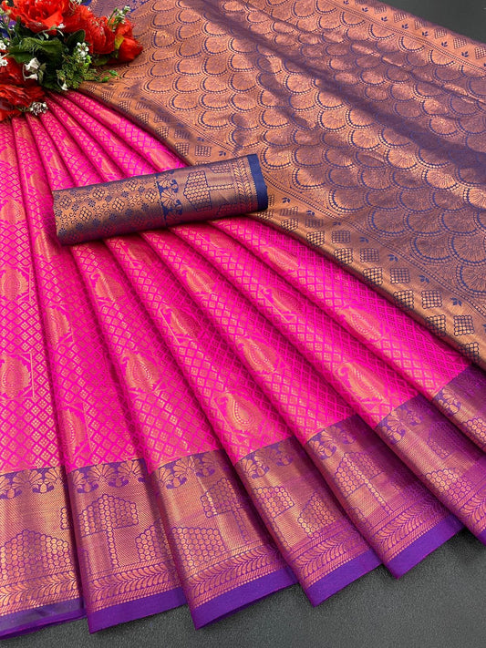 Mahi  Deep Pink Banarasi Silk Saree