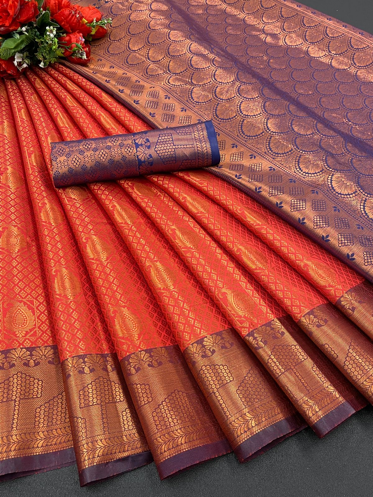 Mahi Orange Banarasi Silk Saree