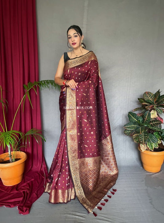 Saumya Maroon Banarasi Saree