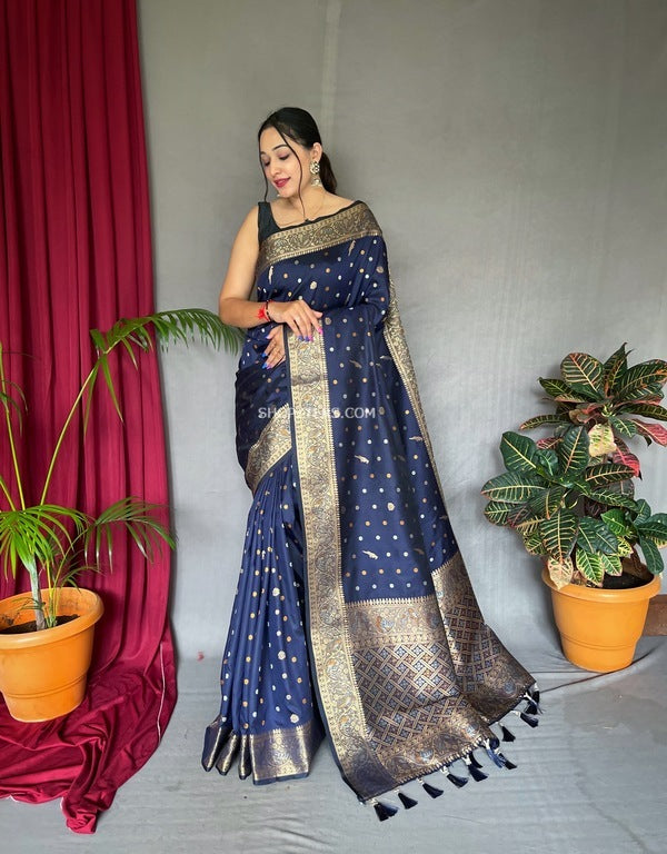 Saumya Navy Blue Banarasi Saree