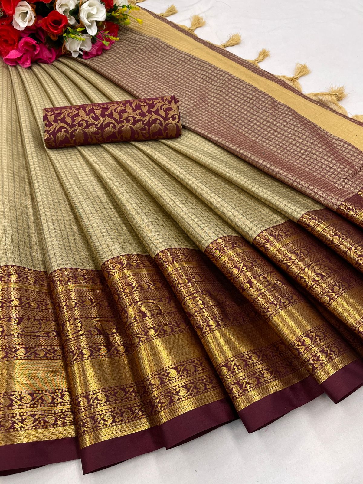 Sana Pale Taupe Soft Silk Saree