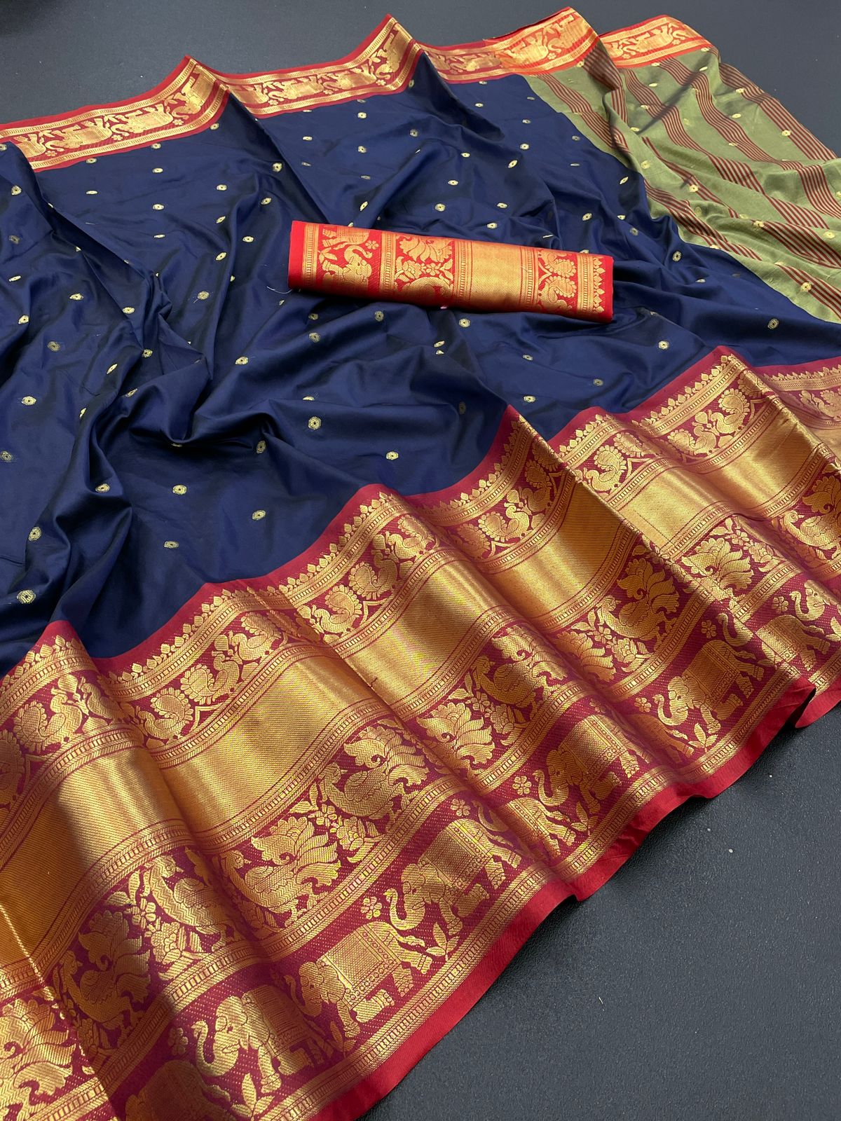 Raksha Navy Blue Banarasi Saree