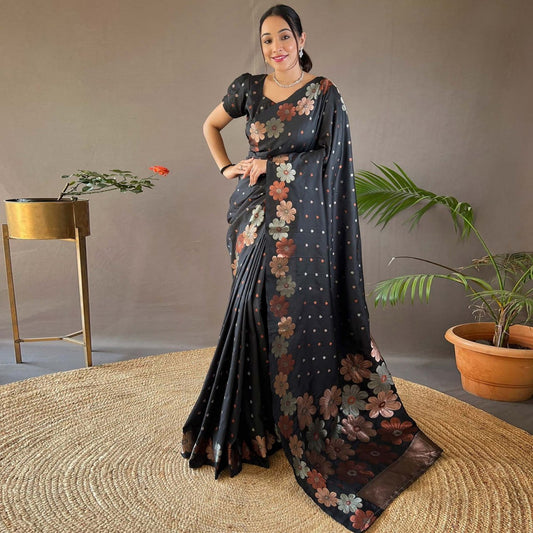 Axshita Black Banarasi Saree With Mesmorising Blouse Piece Attached