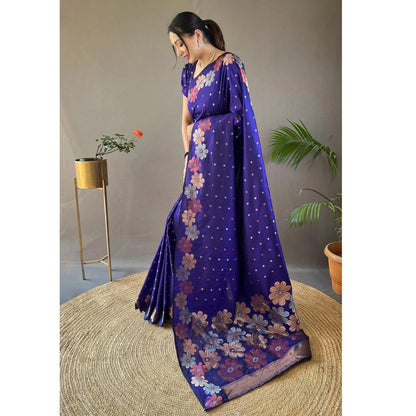 Axshita RoyalBlue Banarasi Saree With Mesmorising Blouse Piece Attached2