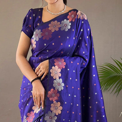 Axshita RoyalBlue Banarasi Saree With Mesmorising Blouse Piece Attached2