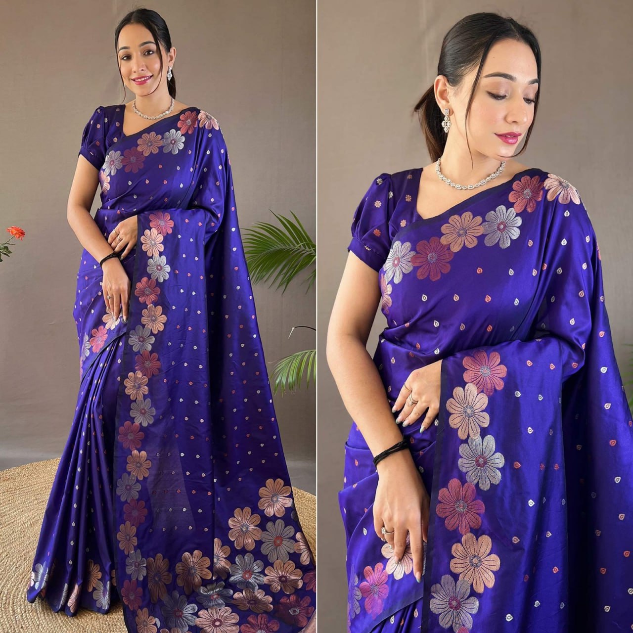 Axshita RoyalBlue Banarasi Saree With Mesmorising Blouse Piece Attached2