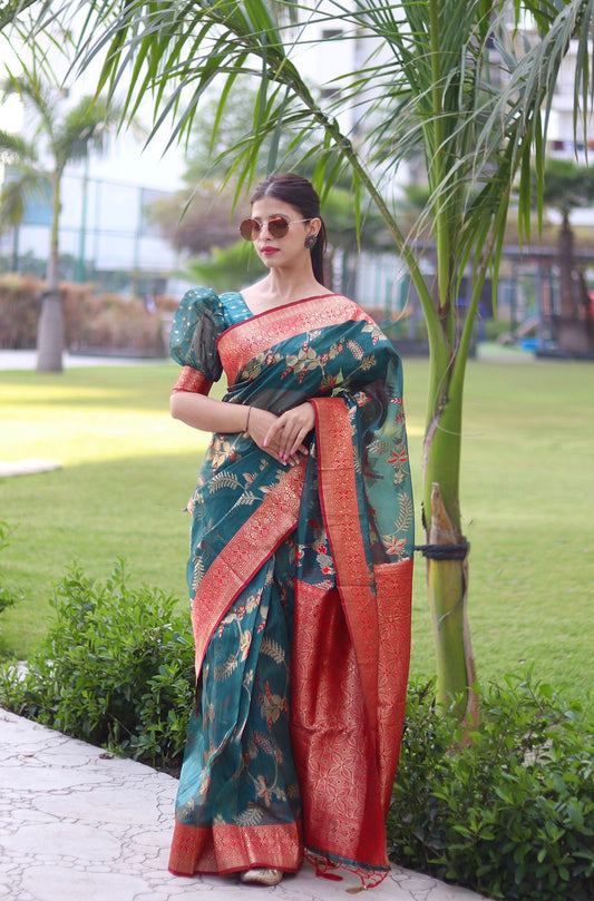 Julee Rama Organza Silk Saree With Glowing Blouse