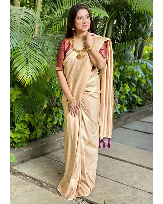 Flaunt Cream Soft Silk Saree