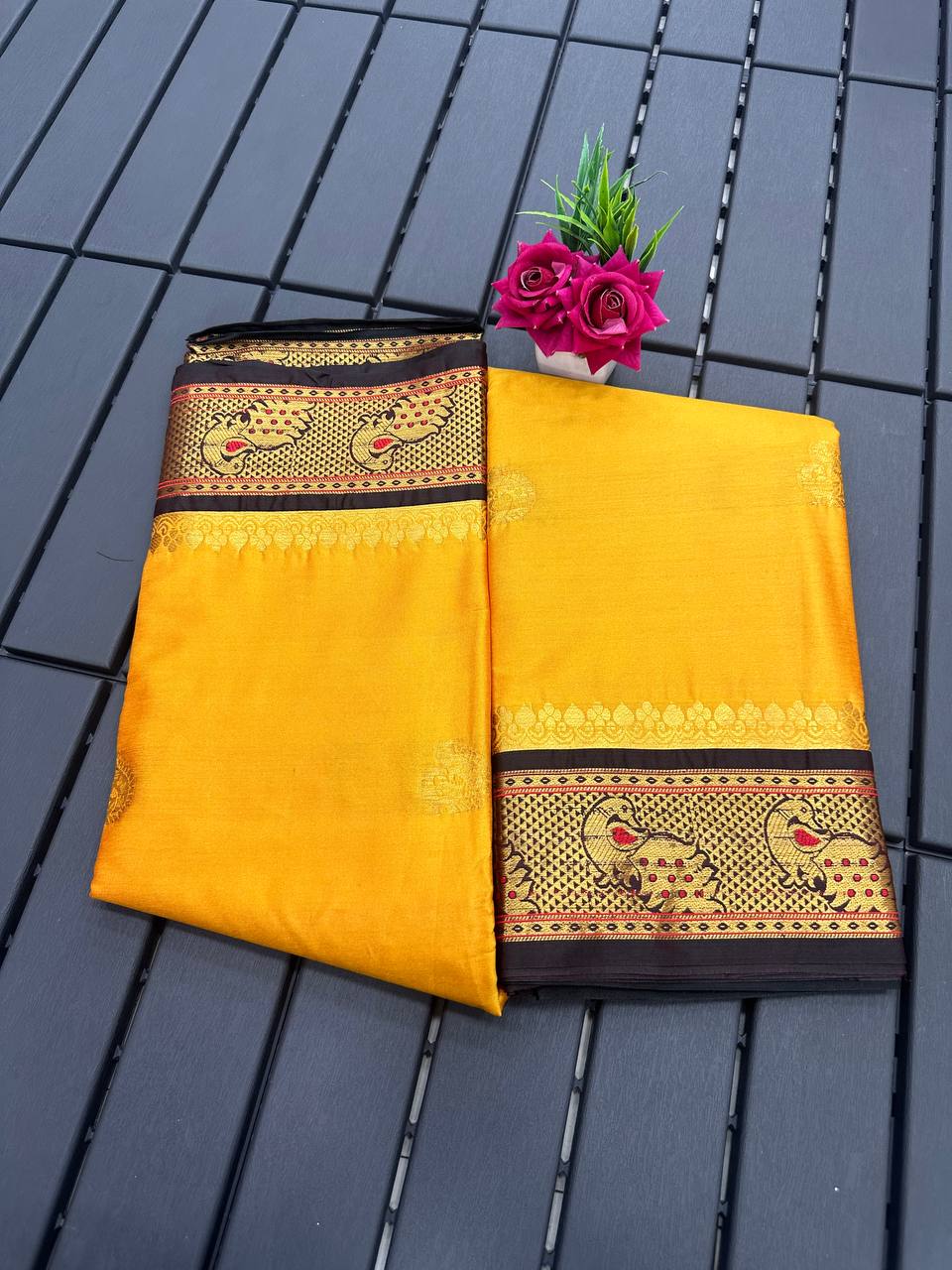 Meena Yellow Cotton Silk Saree