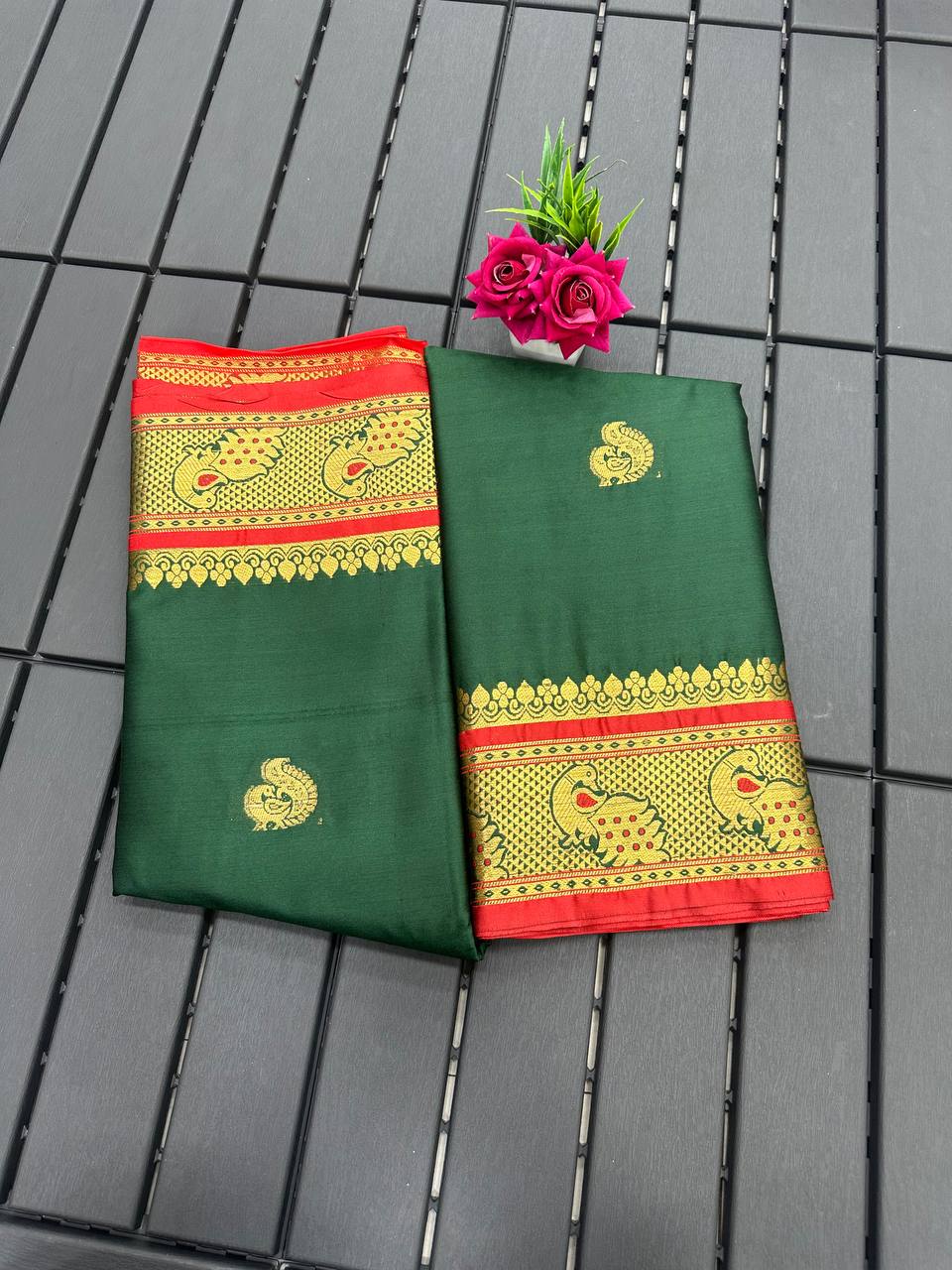 Meena Green Cotton Silk Saree