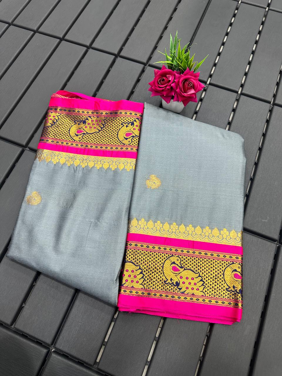 Meena Grey Cotton Silk Saree