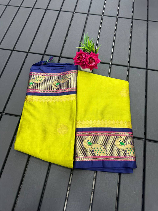 Meena Lemon Cotton Silk Saree