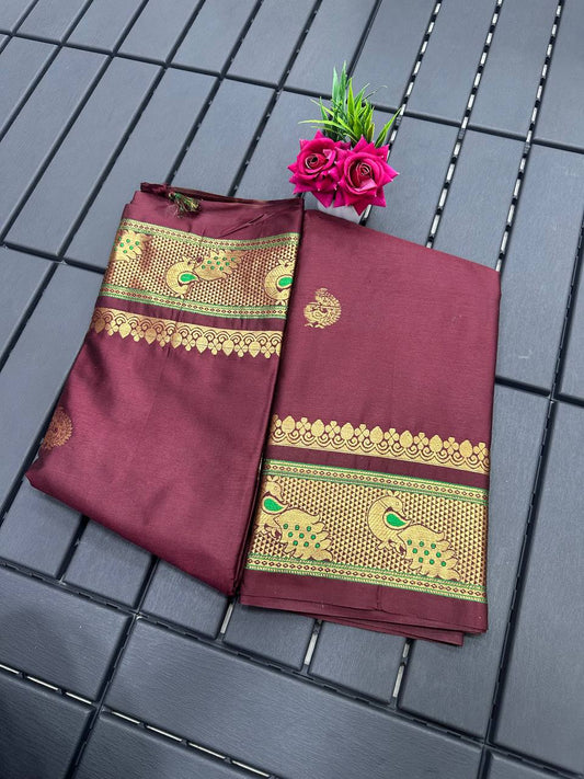 Meena Maroon Cotton Silk Saree