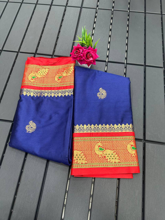 Meena RoyaL Blue Cotton Silk Saree