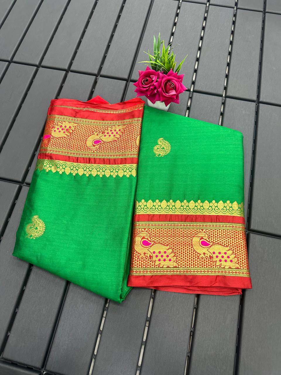 Meena Green Cotton Silk Saree+