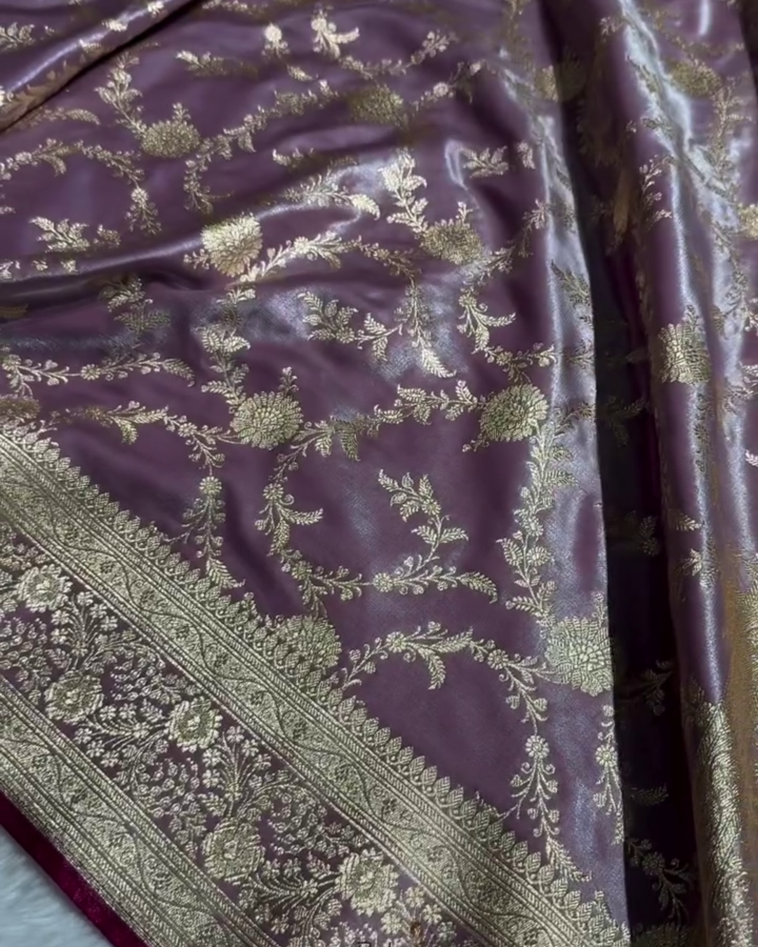 Annapurna - Mauve Satin Saree with Zari Weaving Silk Saree with Zari Border