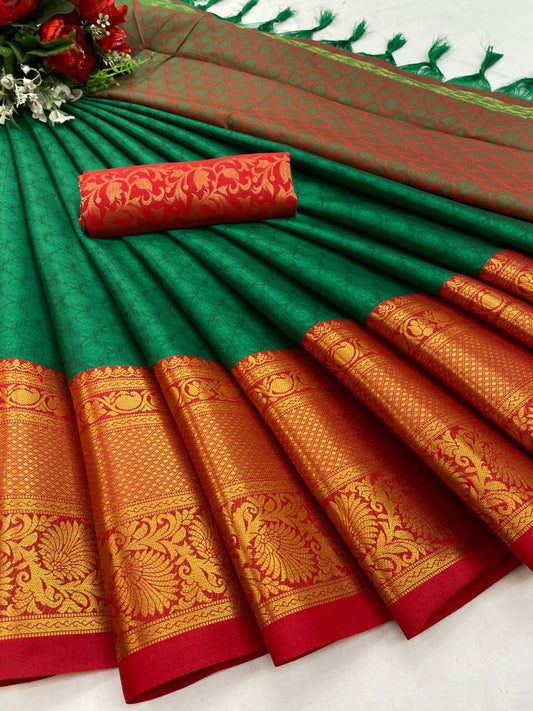 Urvi Green Cotton Silk Saree