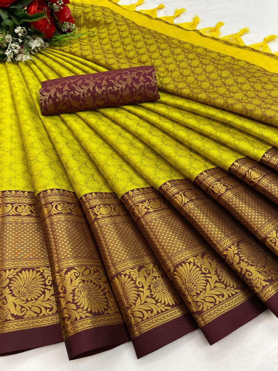 Urvi Yellow-Brown Cotton Silk Saree