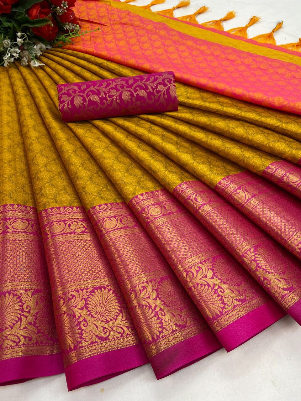 Urvi Yellow Cotton Silk Saree