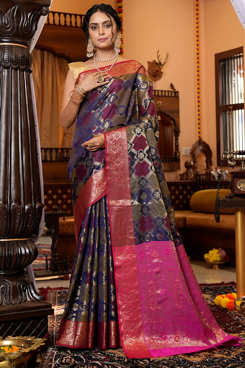 Shree Navy Blue Organza Silk Saree