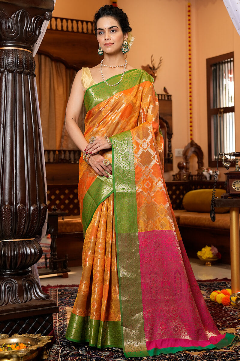 Shree Orange Organza Silk Saree