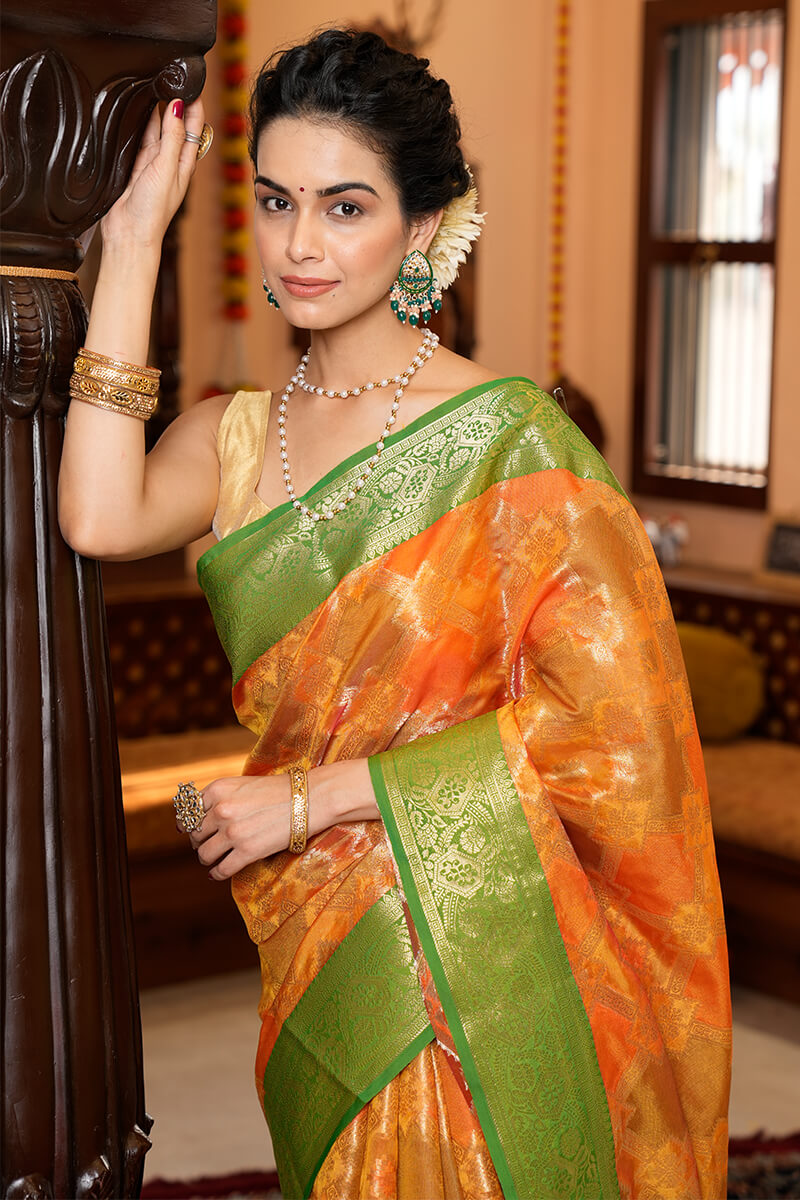 Shree Orange Organza Silk Saree