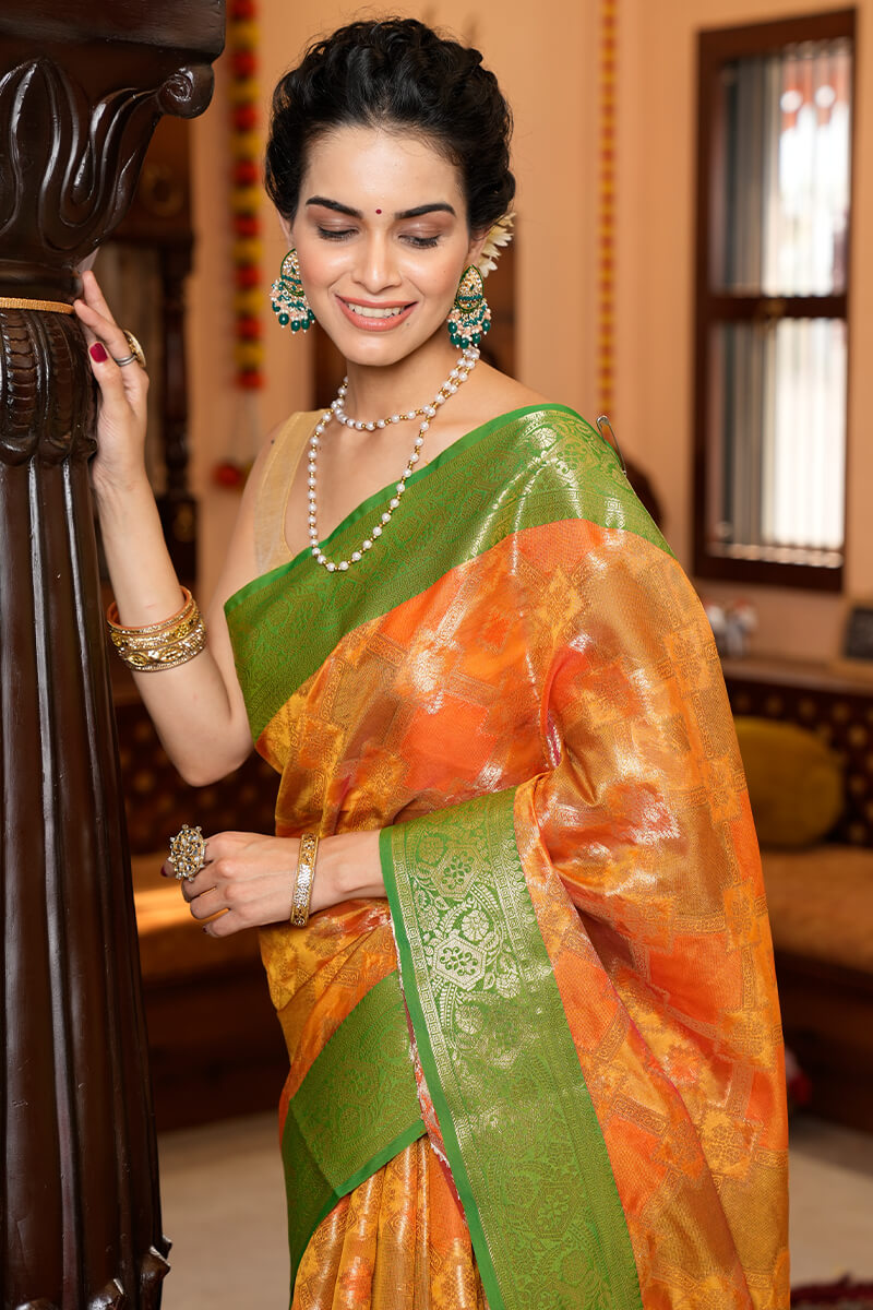 Shree Orange Organza Silk Saree