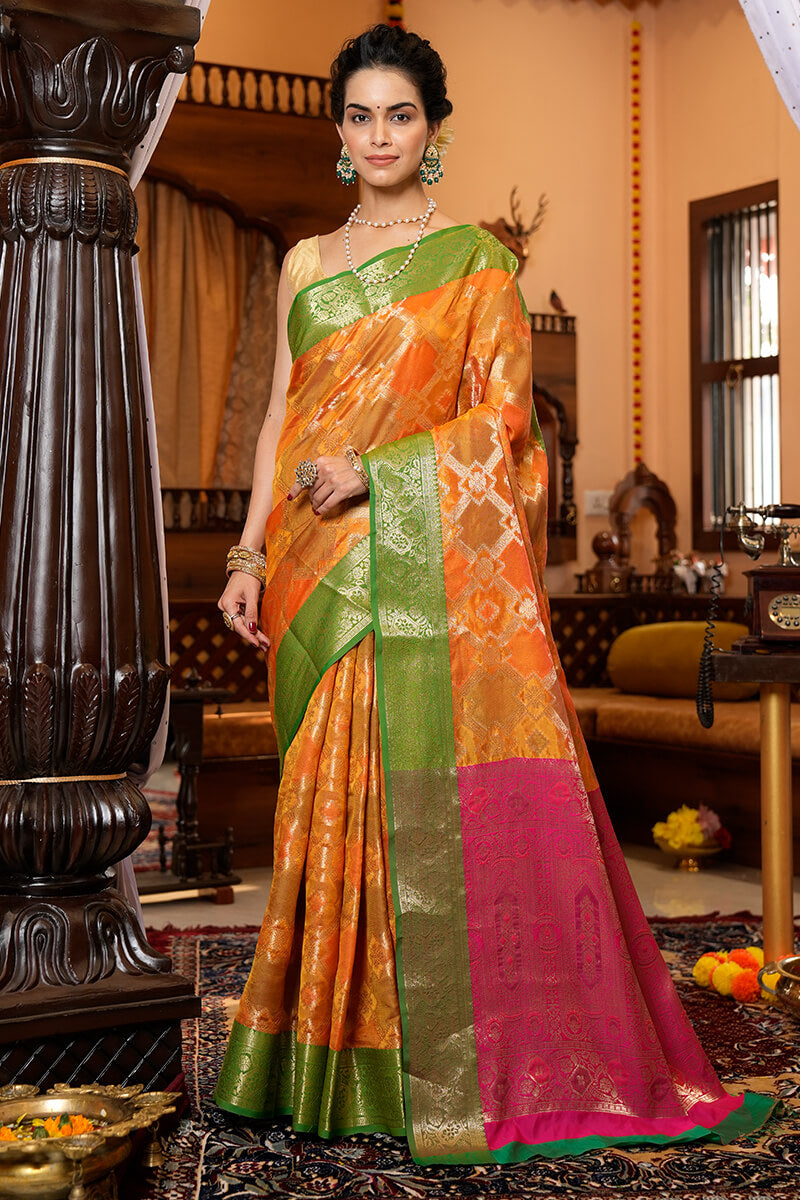 Shree Orange Organza Silk Saree