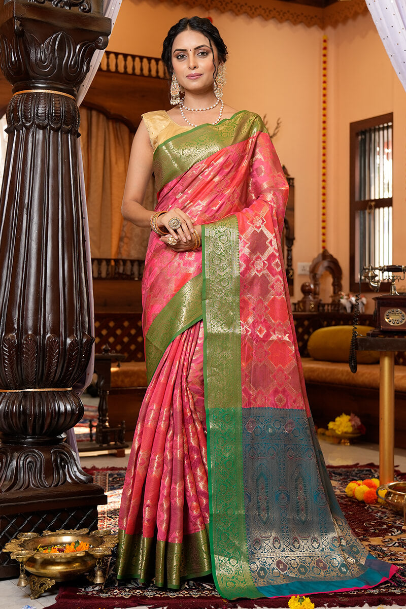 Shree Pink Organza Silk Saree