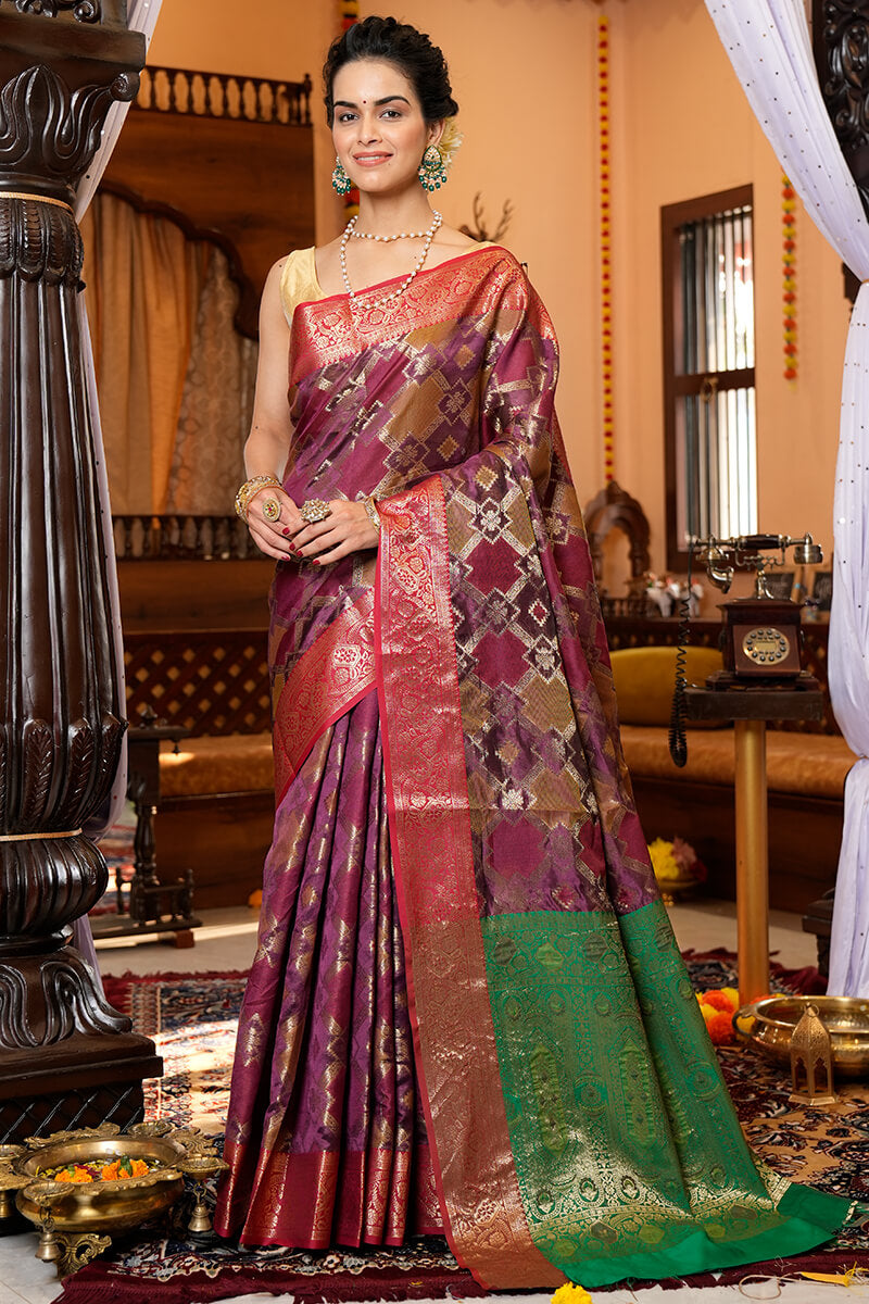 Shree Purple Organza Silk Saree