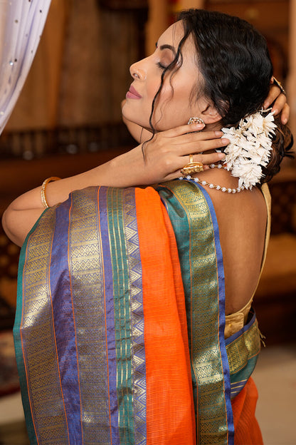 Minakshi Orange Linen Silk Saree