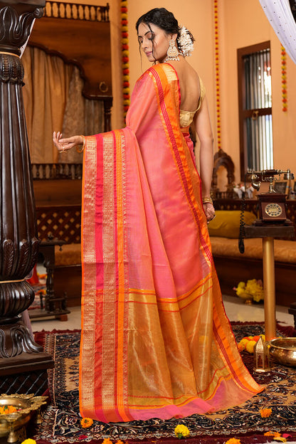 Minakshi Peach Linen Silk Saree