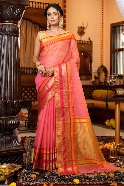 Minakshi Peach Linen Silk Saree