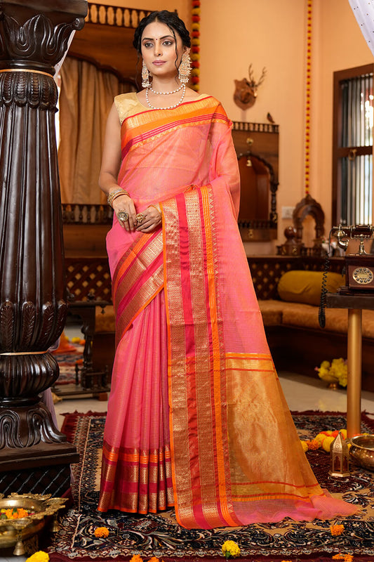 Minakshi Peach Linen Silk Saree